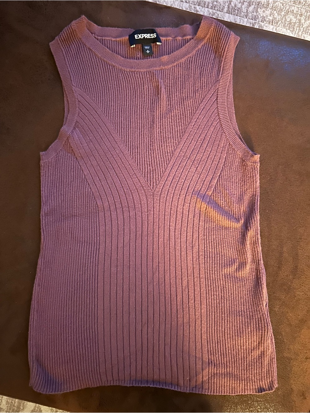 Express Ribbed Sleeveless Knit Tank - Mauve Pink